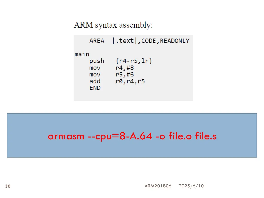 armasm cpu 8 a 64 o file o file s
