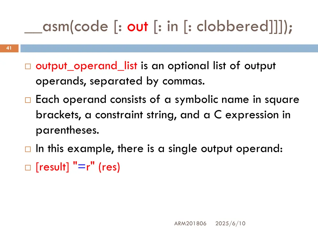 asm code out in clobbered 5
