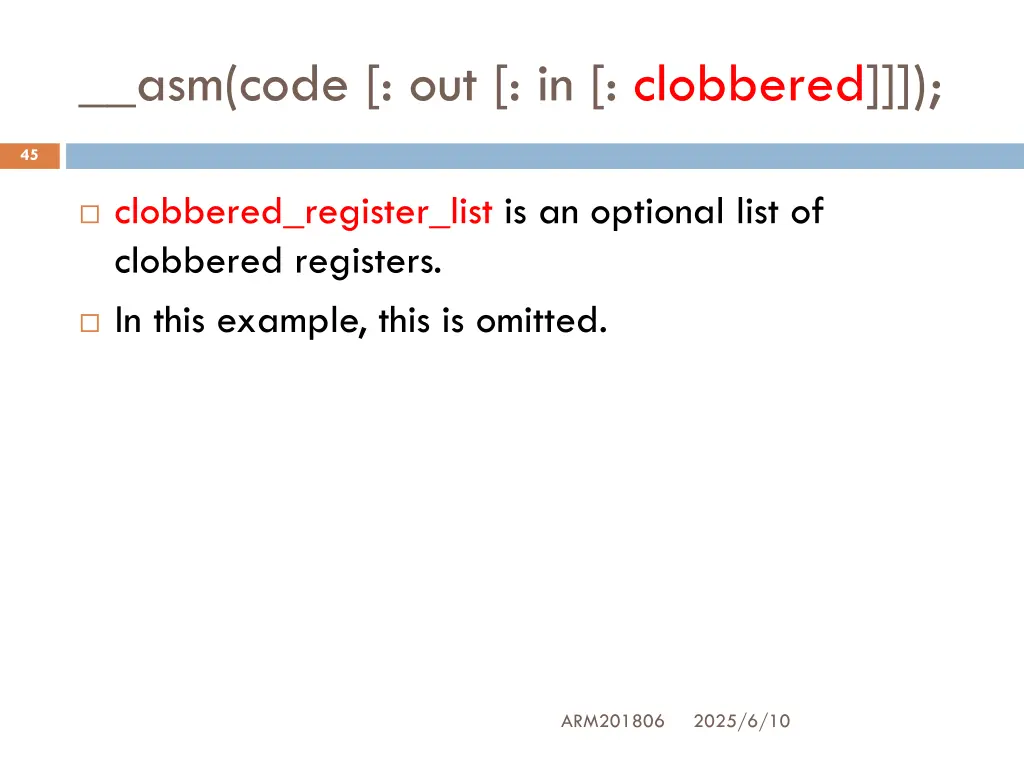 asm code out in clobbered 9
