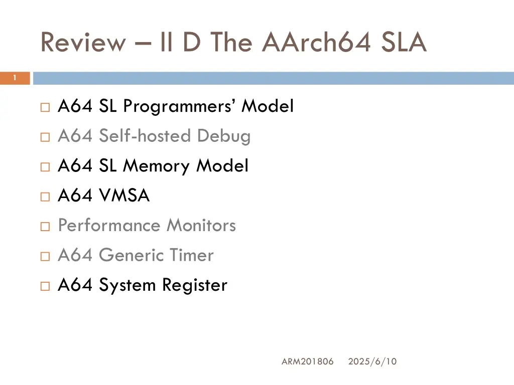 review ii d the aarch64 sla