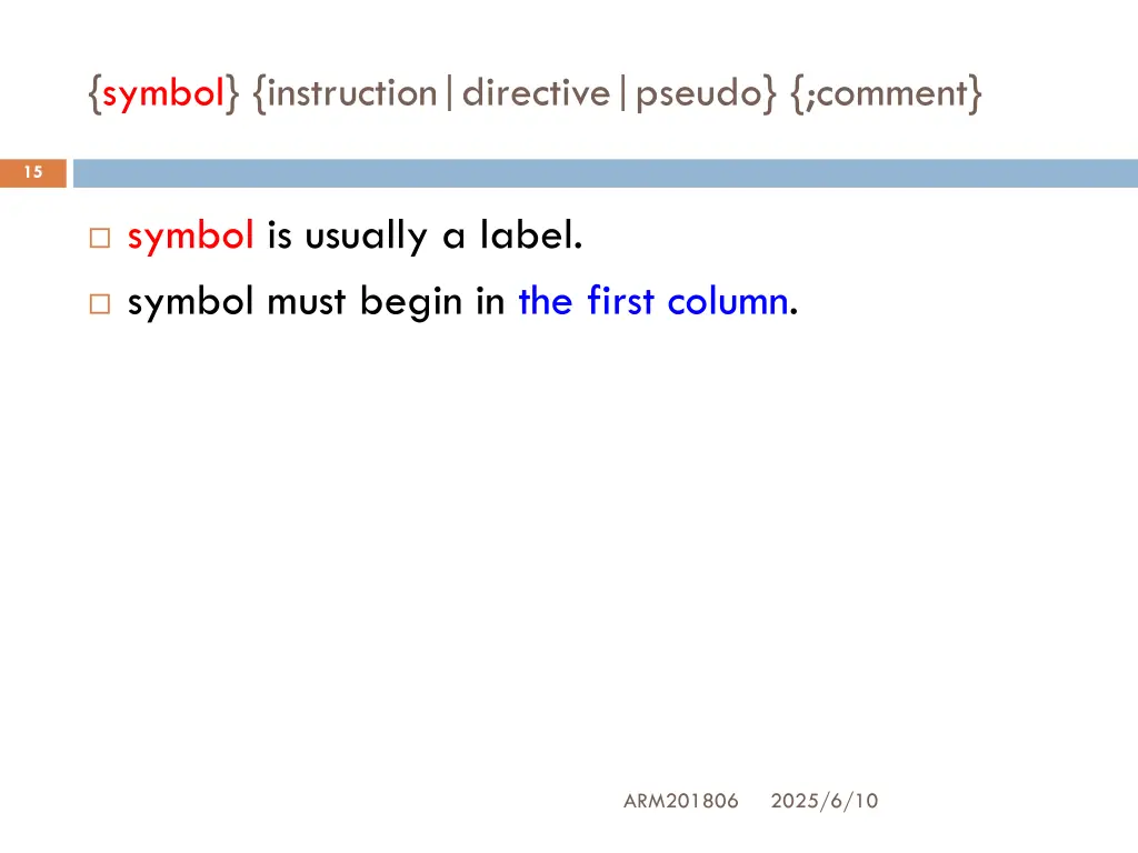 symbol instruction directive pseudo comment 1