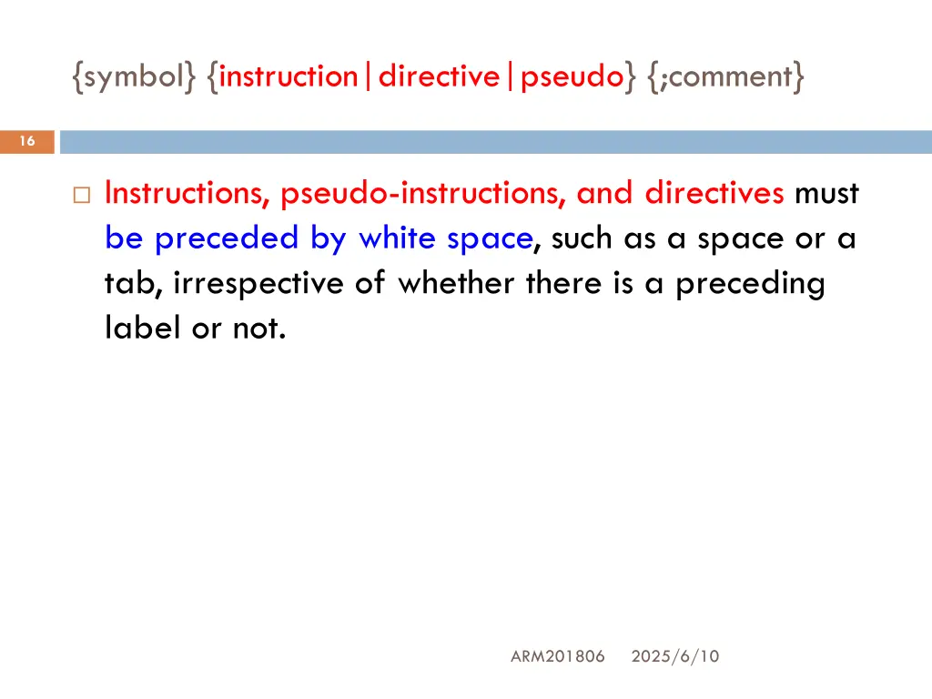 symbol instruction directive pseudo comment 2