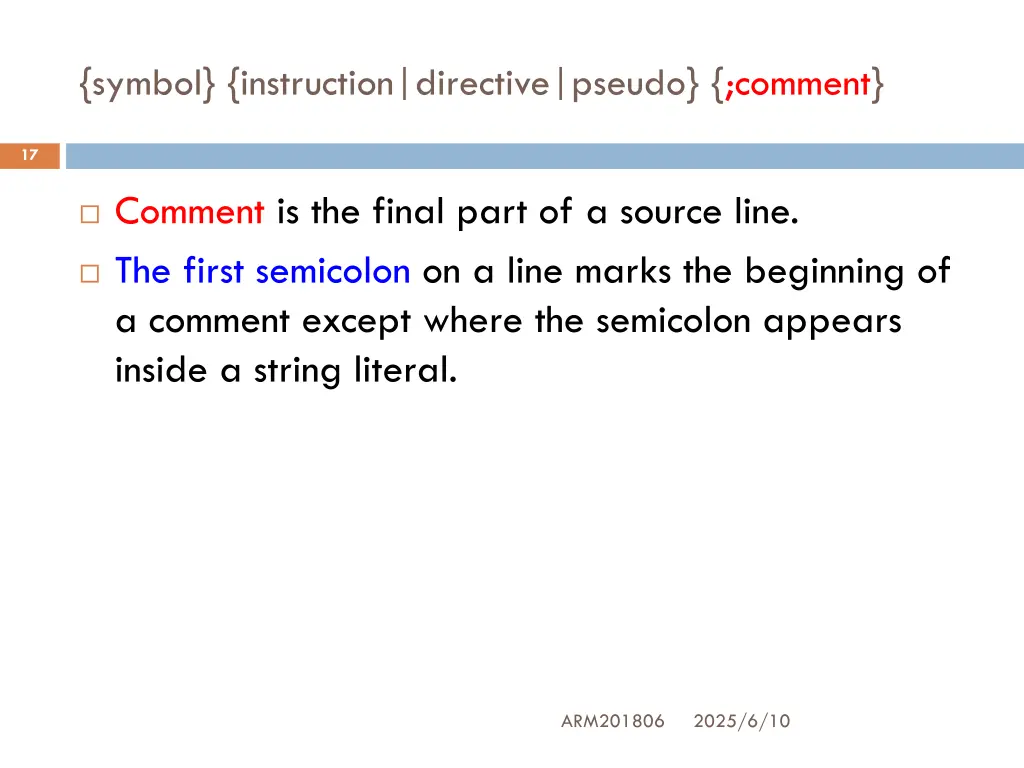 symbol instruction directive pseudo comment 3