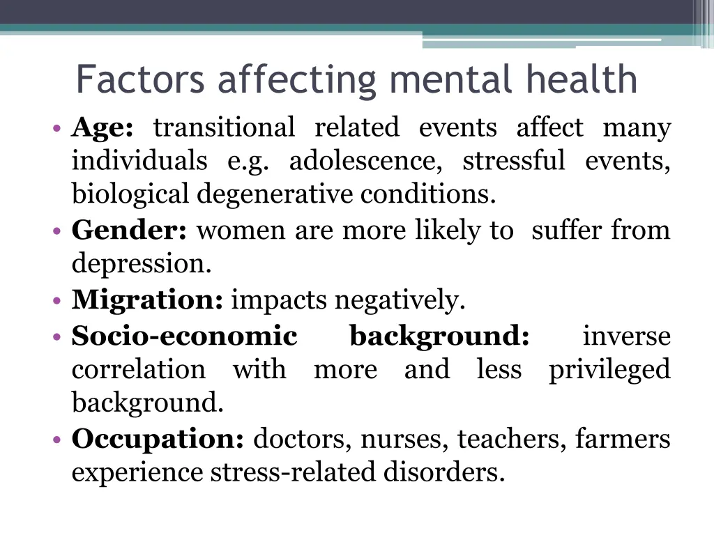 factors affecting mental health age transitional