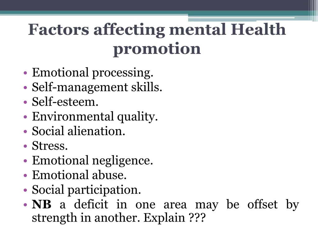 factors affecting mental health promotion
