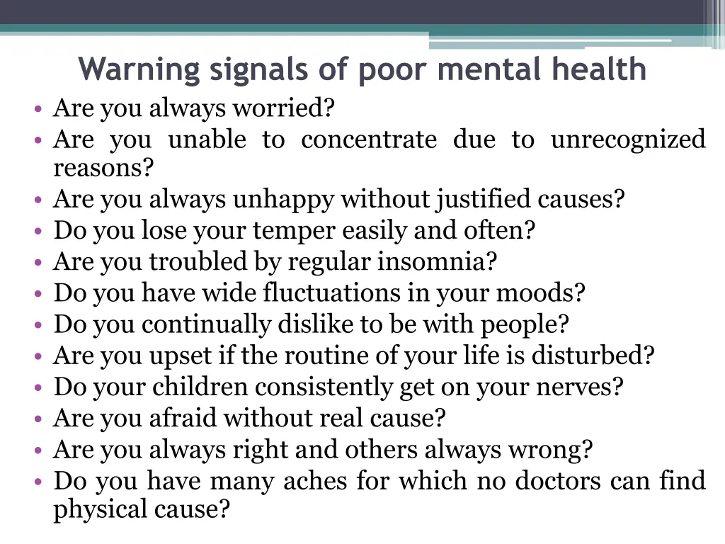warning signals of poor mental health
