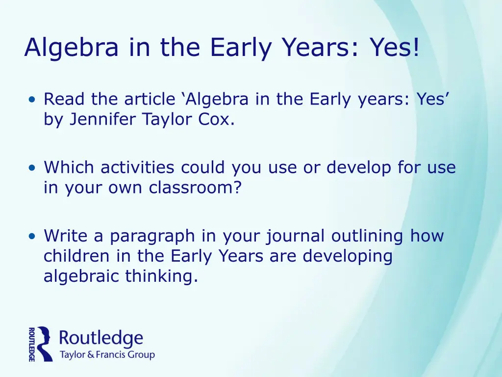 algebra in the early years yes
