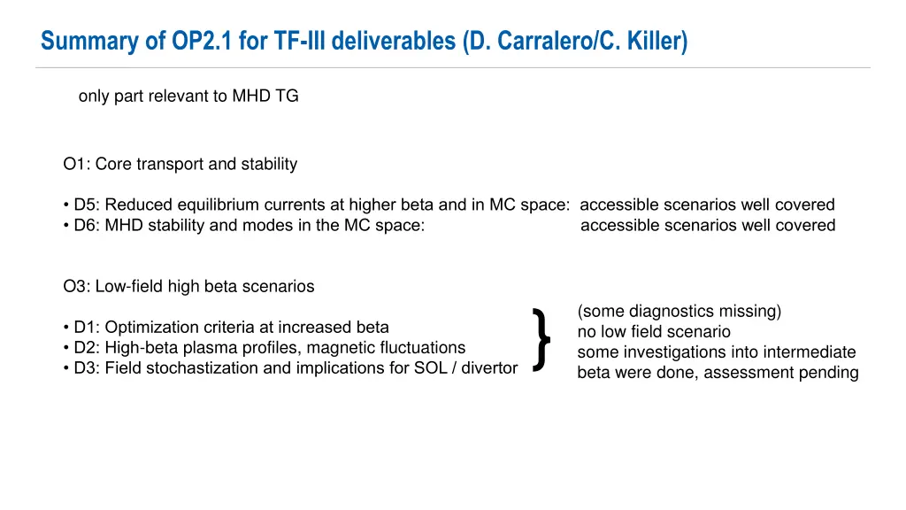 summary of op2 1 for tf iii deliverables