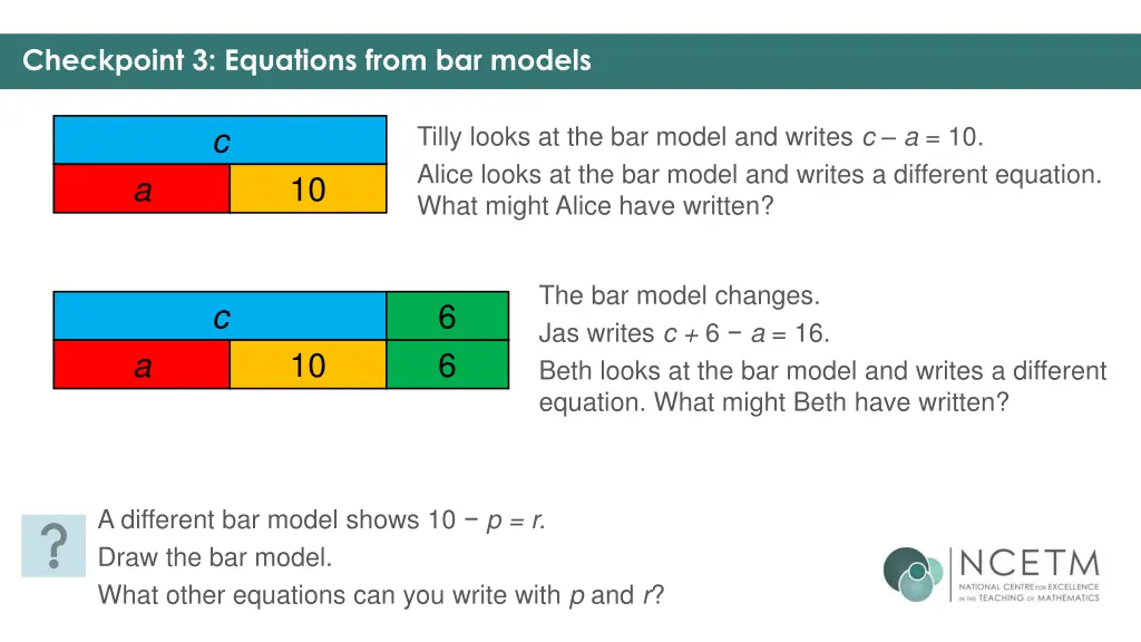 checkpoint 3 equations from bar models