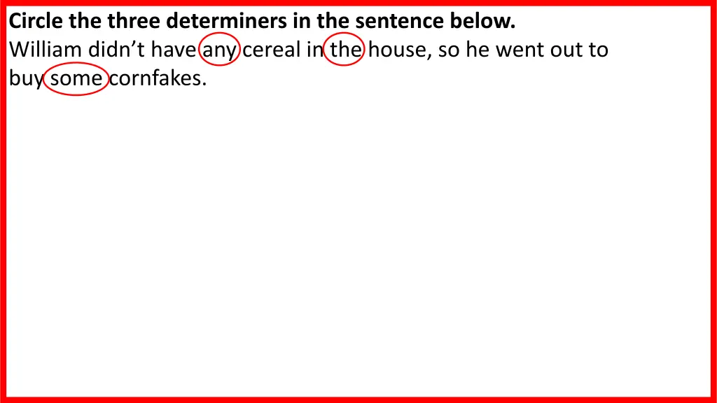 circle the three determiners in the sentence