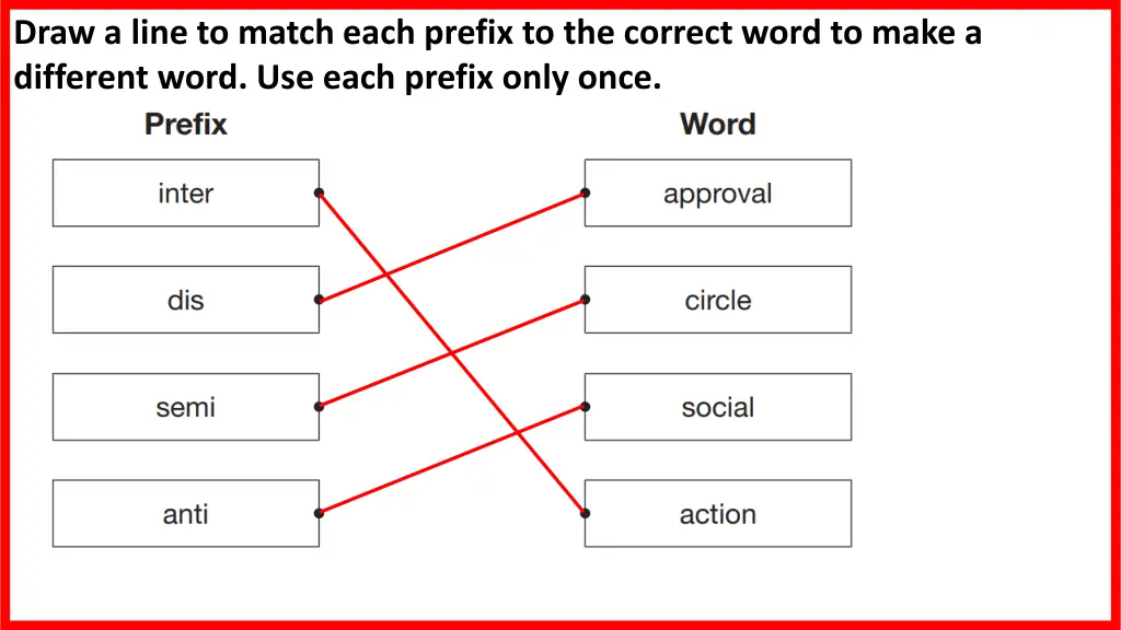 draw a line to match each prefix to the correct