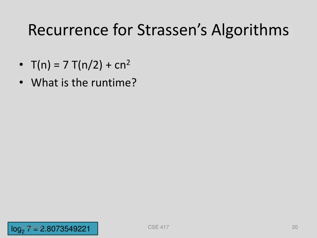 recurrence for strassen s algorithms