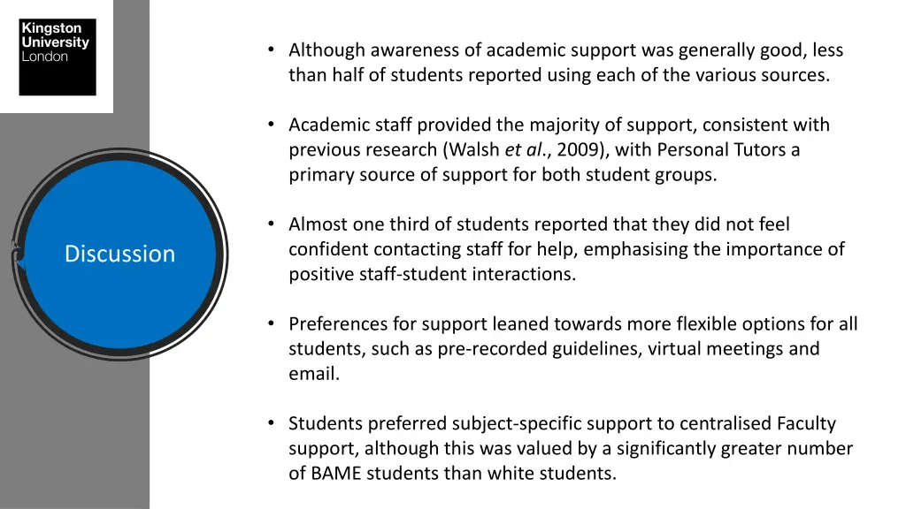 although awareness of academic support