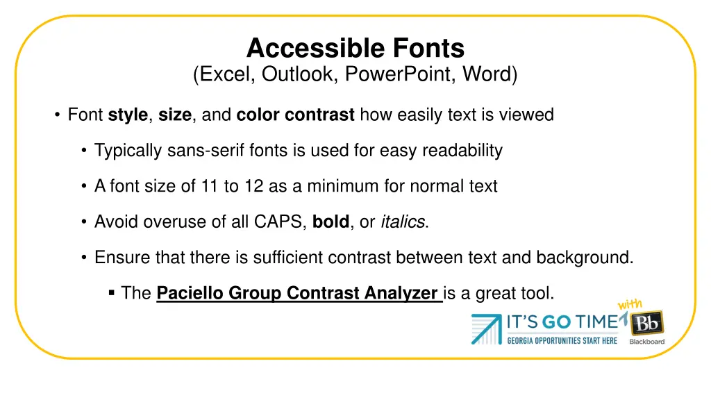 accessible fonts excel outlook powerpoint word