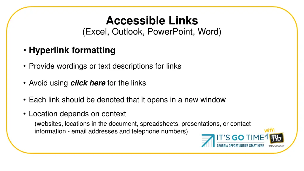 accessible links excel outlook powerpoint word