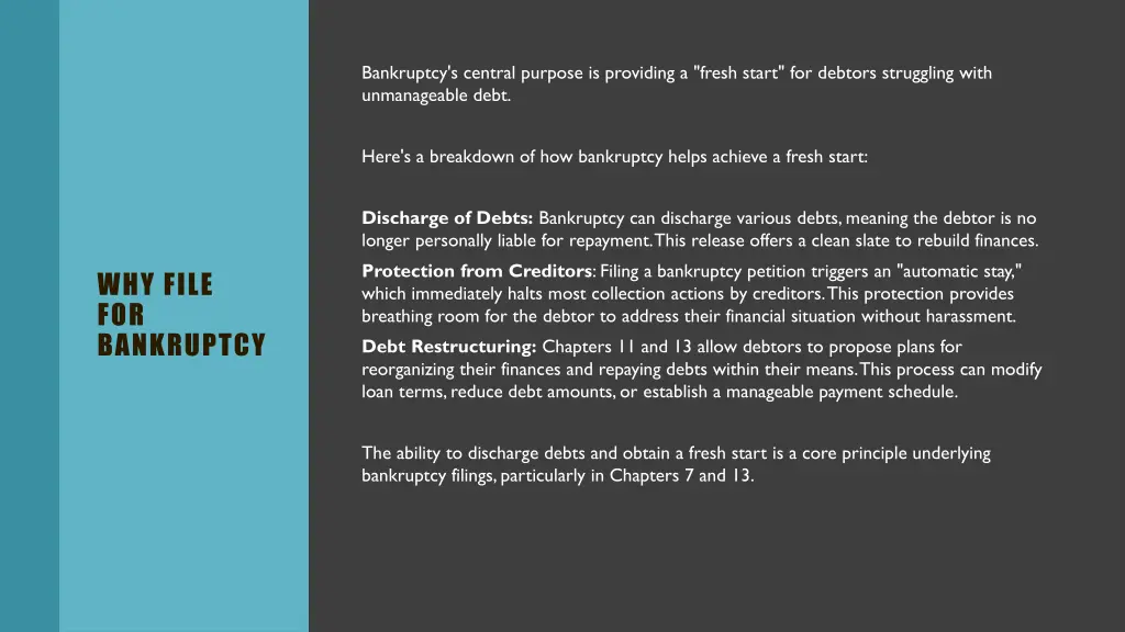 bankruptcy s central purpose is providing a fresh