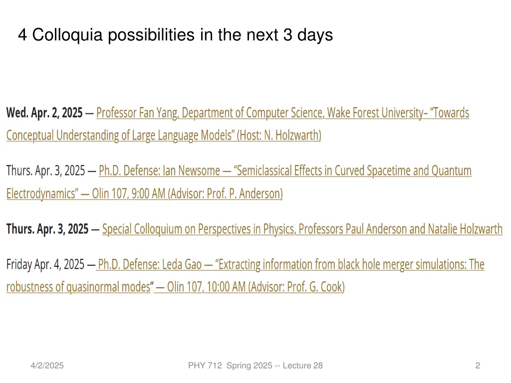 4 colloquia possibilities in the next 3 days