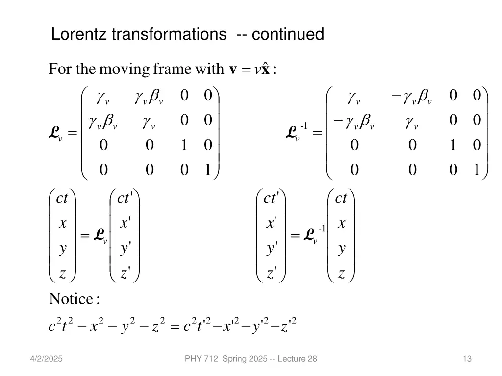 lorentz transformations continued
