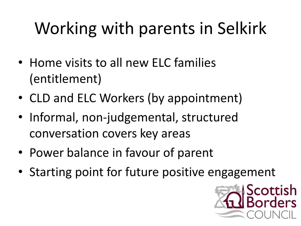 working with parents in selkirk