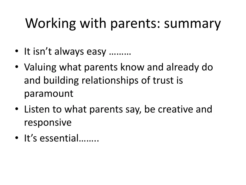 working with parents summary