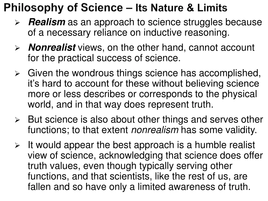realism as an approach to science struggles