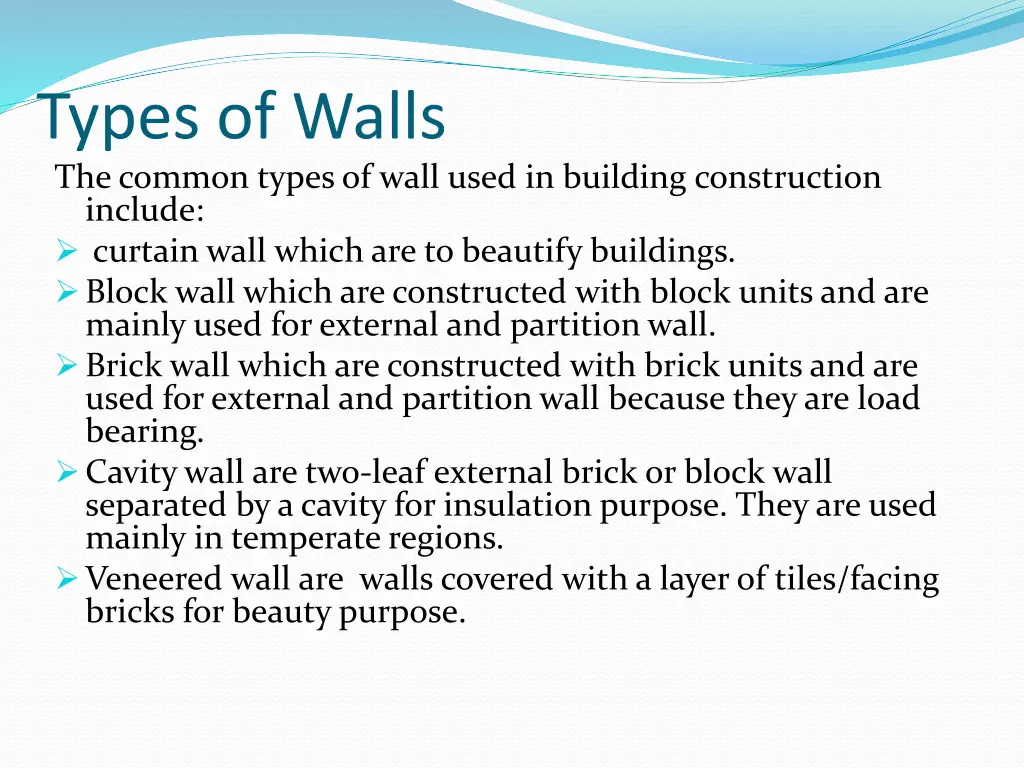 types of walls the common types of wall used
