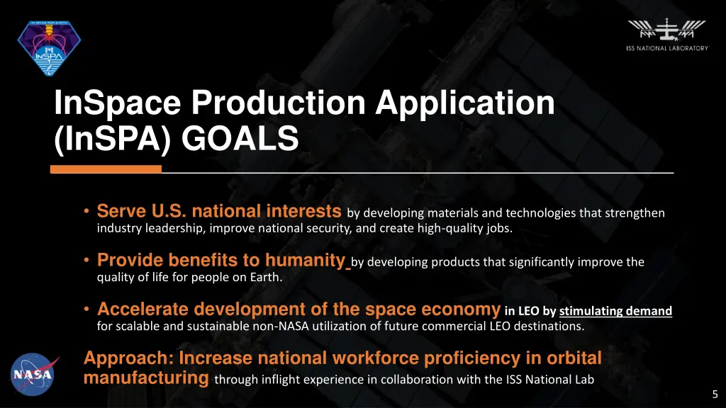 inspace production application inspa goals