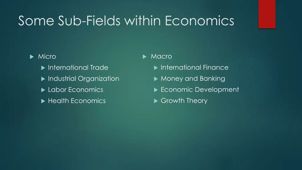 some sub fields within economics