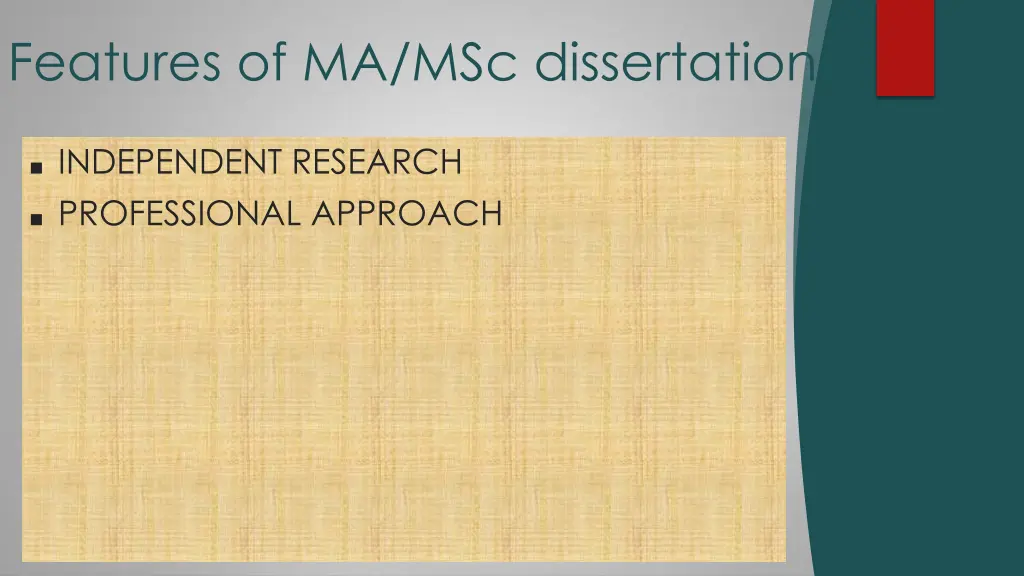 features of ma msc dissertation