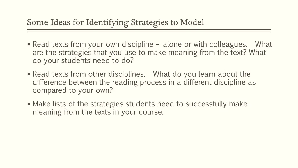 some ideas for identifying strategies to model