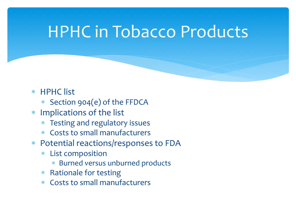 hphc in tobacco products