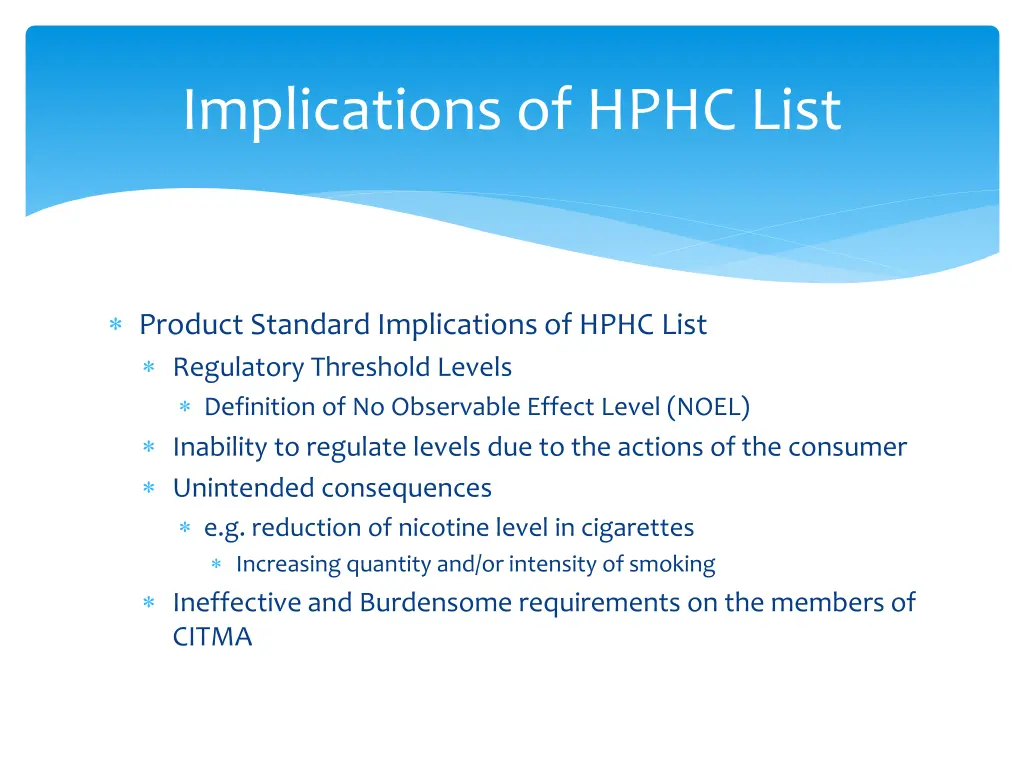 implications of hphc list
