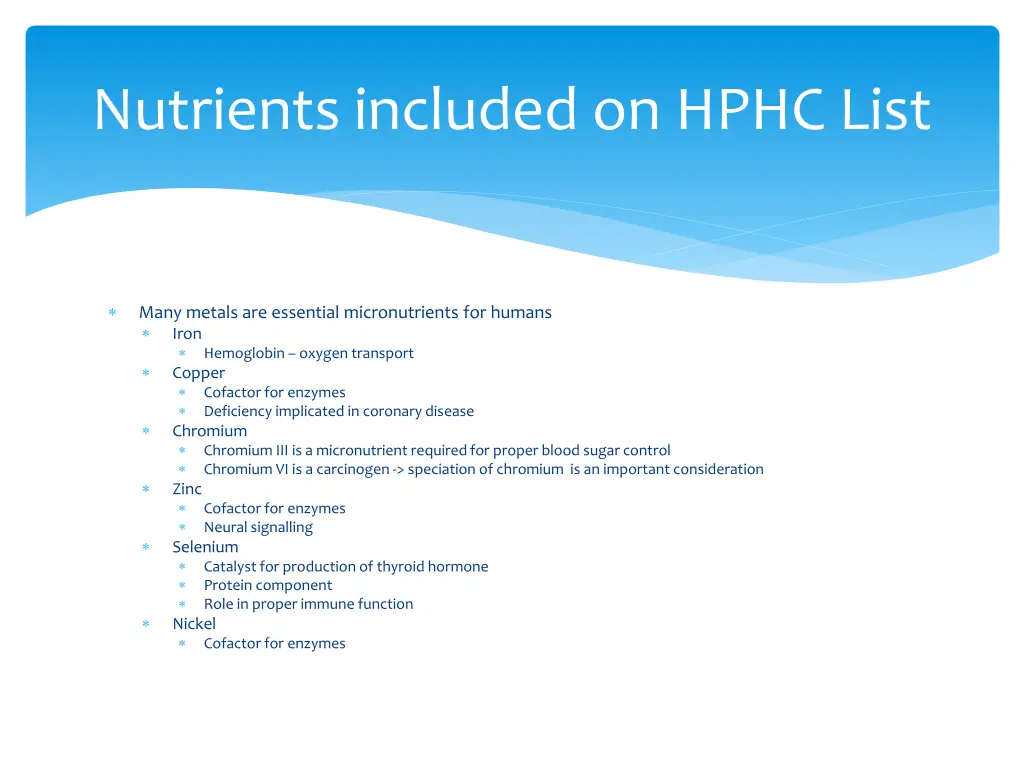 nutrients included on hphc list