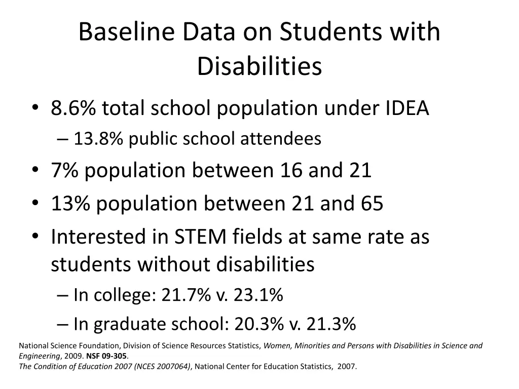 baseline data on students with disabilities