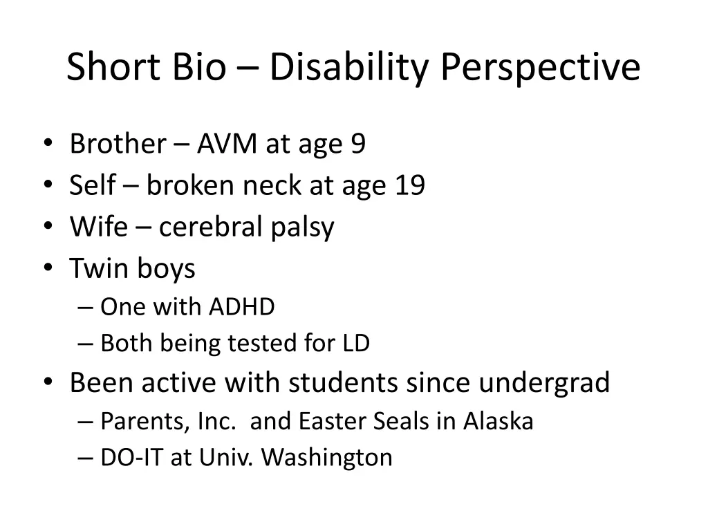 short bio disability perspective
