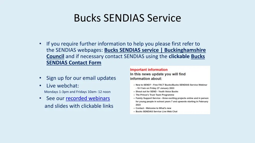 bucks sendias service