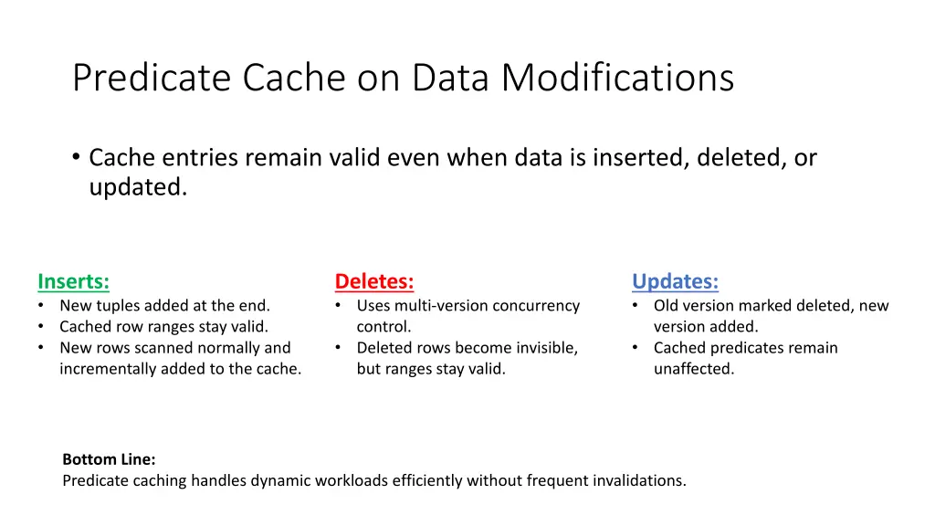predicate cache on data modifications