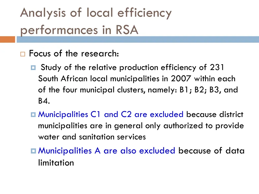 analysis of local efficiency performances in rsa 1