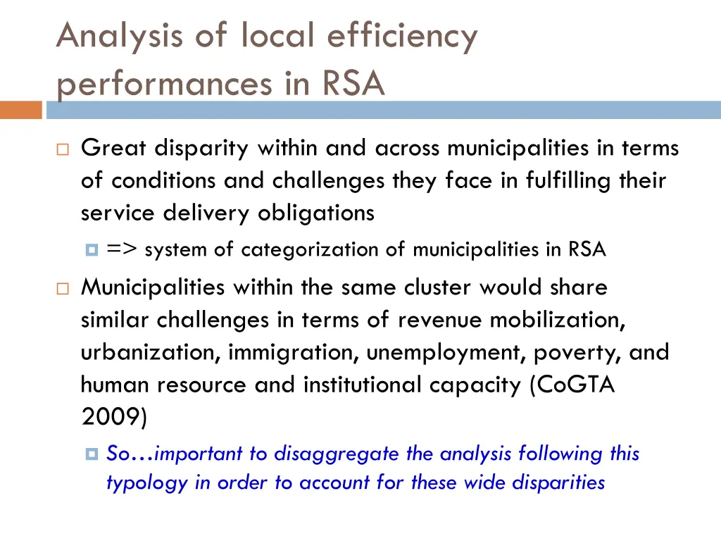analysis of local efficiency performances in rsa