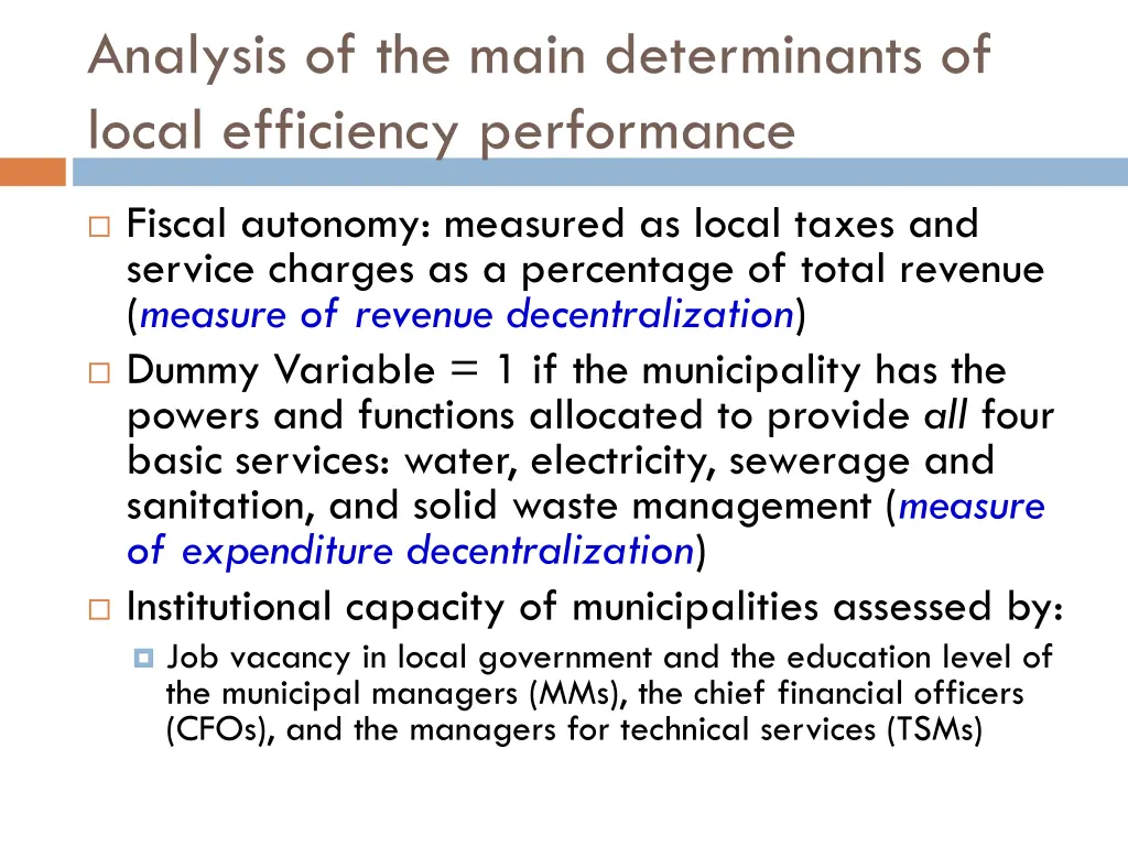 analysis of the main determinants of local 1