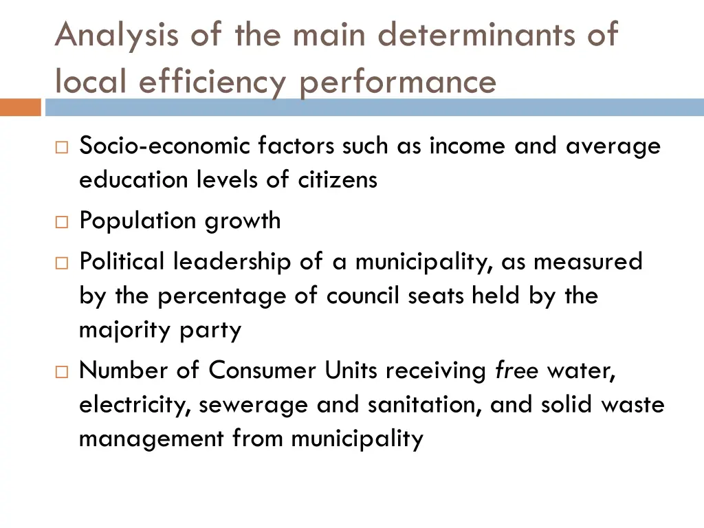 analysis of the main determinants of local 2