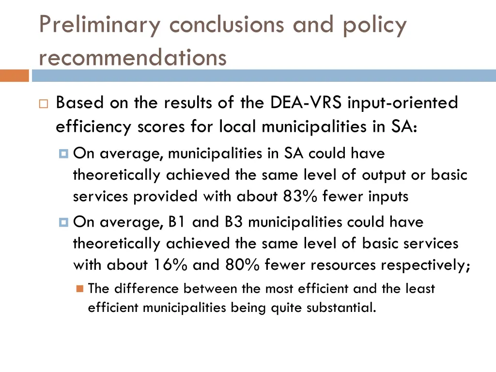 preliminary conclusions and policy recommendations