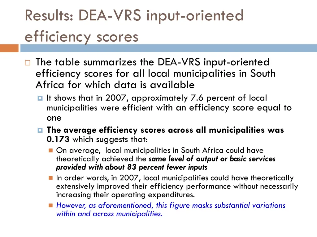 results dea vrs input oriented efficiency scores 1
