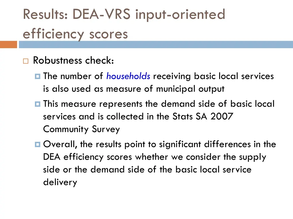 results dea vrs input oriented efficiency scores 6