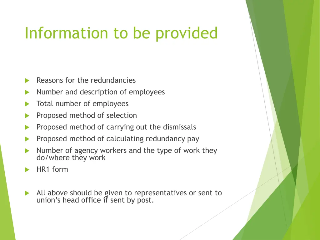 information to be provided