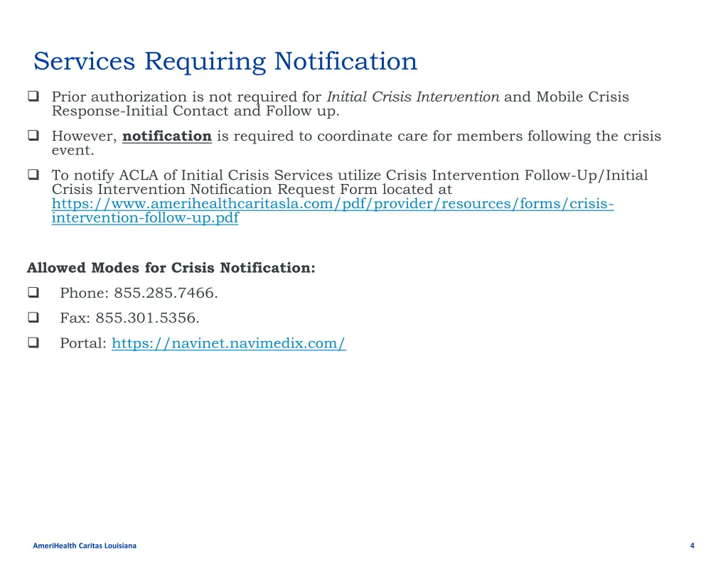 services requiring notification