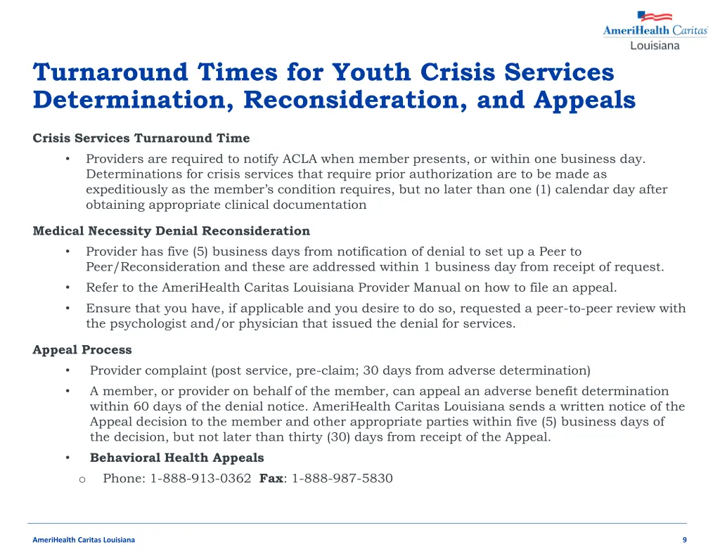 turnaround times for youth crisis services
