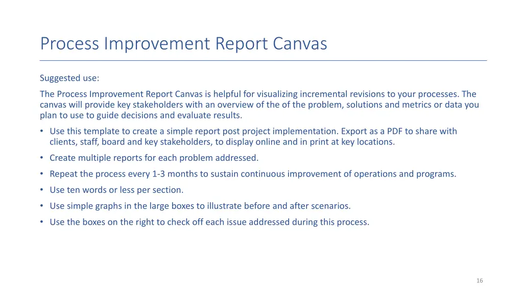 process improvement report canvas