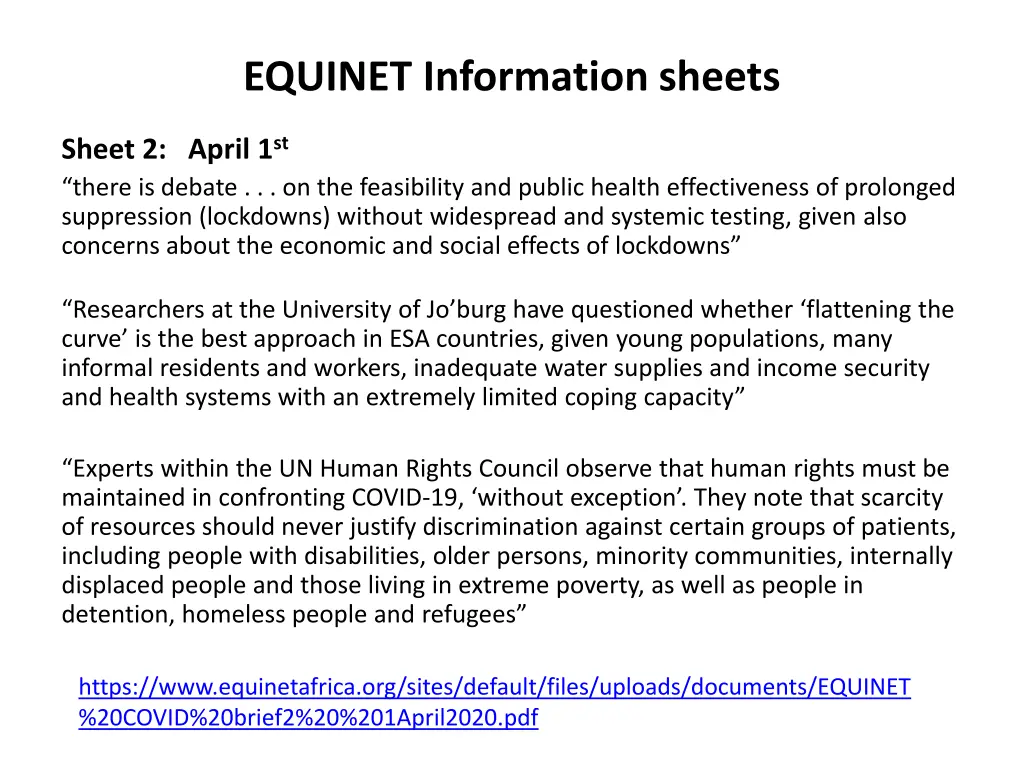 equinet information sheets