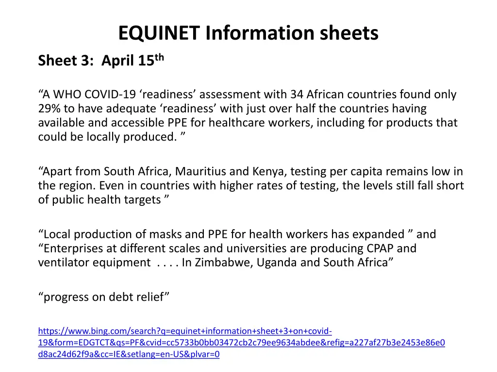 equinet information sheets sheet 3 april 15 th